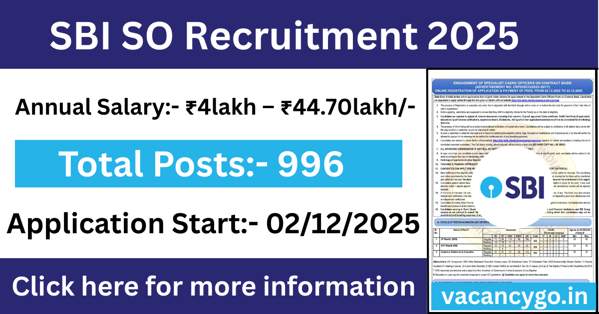 State Bank of India SO Recruitment 2025