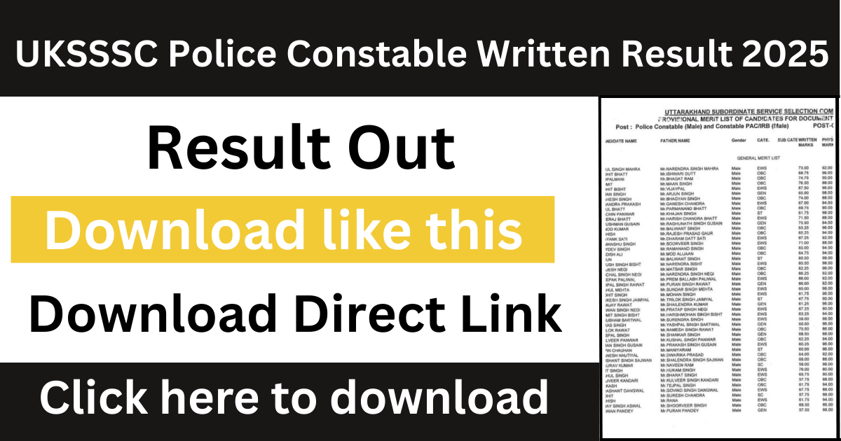 UKSSSC Police Constable Written Result 2025