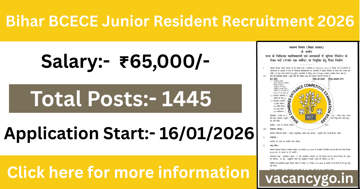 Bihar BCECE Junior Resident Recruitment 2026