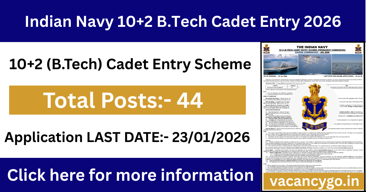 Indian Navy 10+2 B.Tech Cadet Entry 2026