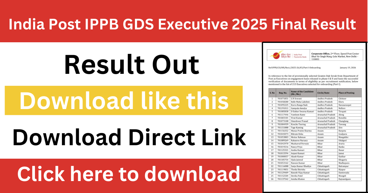India Post IPPB GDS Executive 2025 Final Result