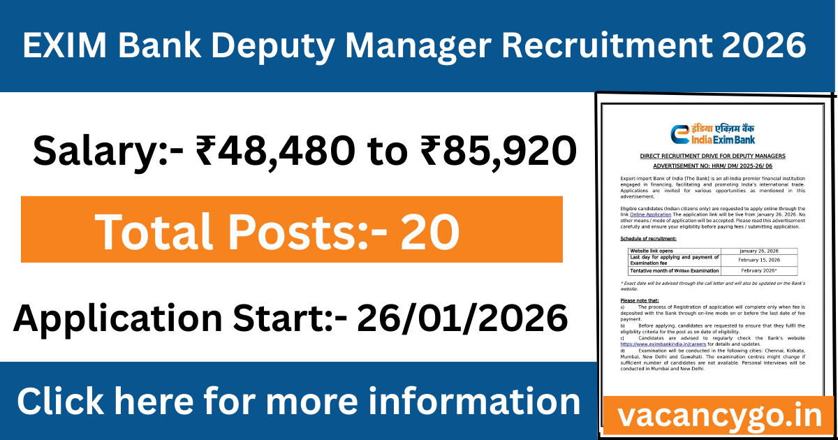 EXIM Bank Deputy Manager Recruitment 2026