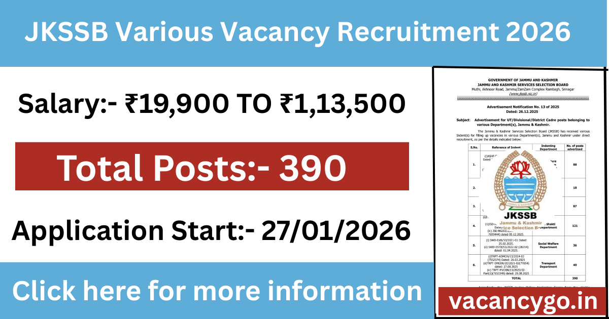 JKSSB Various Vacancy Recruitment 2026