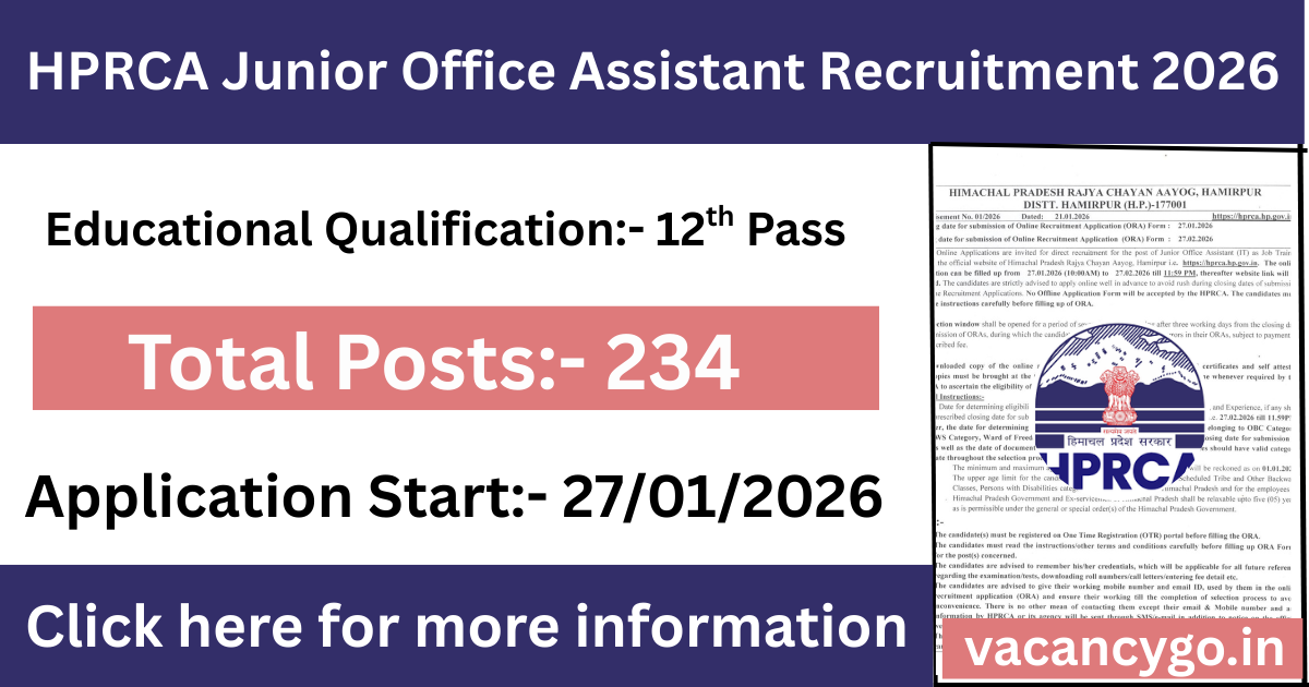 HPRCA Junior Office Assistant Recruitment 2026